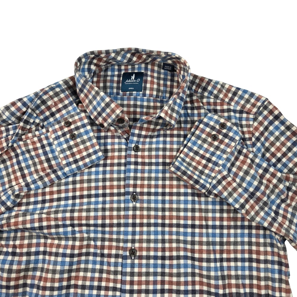 Johnnie-O Shirt Mens Small Blue Brown Gingham Check Long Sleeve Button Down
